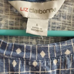 Liz Claiborne Navy and White Checkered Blouse